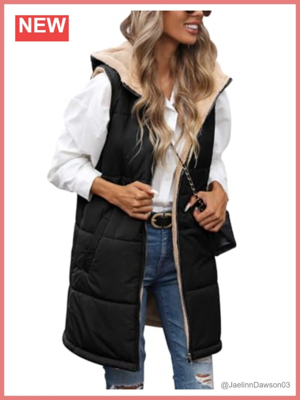 Women's Reversible Fleece Hooded Vest Sleeveless Zip Up Jacket Coat